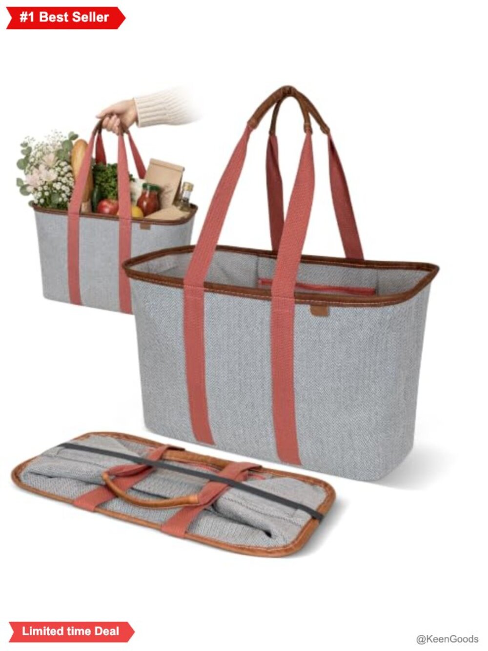 Collapsible Tote LUXE 30L with Handles Structured Shopping Bag Canvas